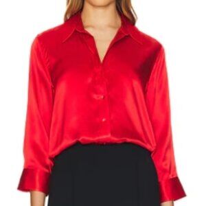 L’AGENCE Dani Silk Charmeuse Blouse in Red, Size M (NWT)